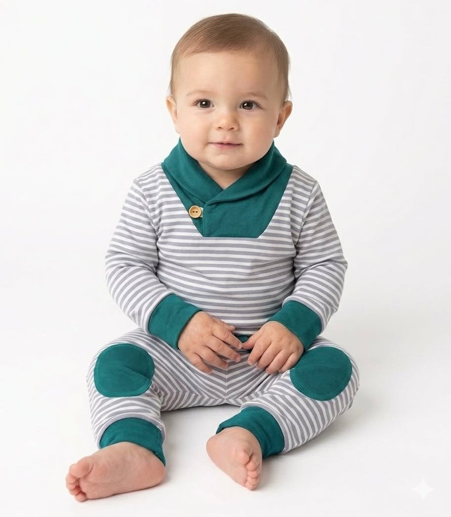Conjunto rayas verde-gris