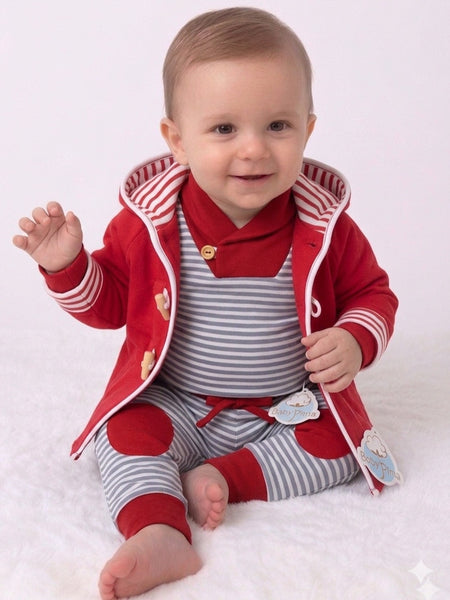 Conjunto rayas rojo-gris